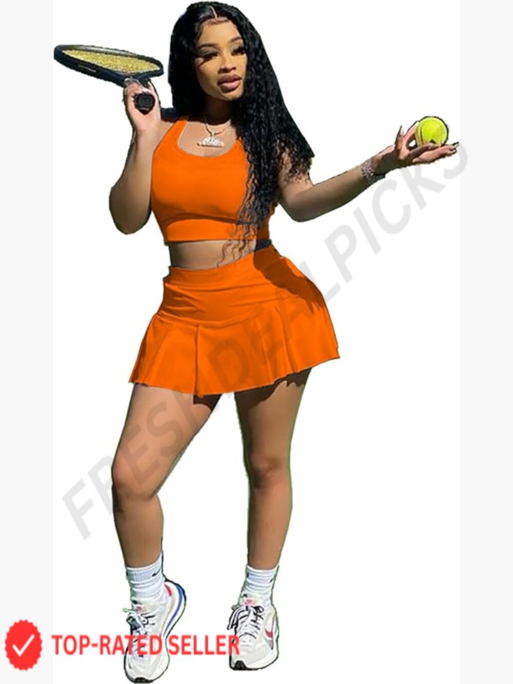2 Piece Tennis Skirt Set Athletic Crop Top Pleated Mini Dress Golf Workout